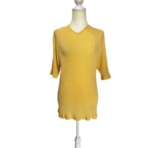 Bachrach Short Sleeve V-neck Ribbed Top Womens Size Medium